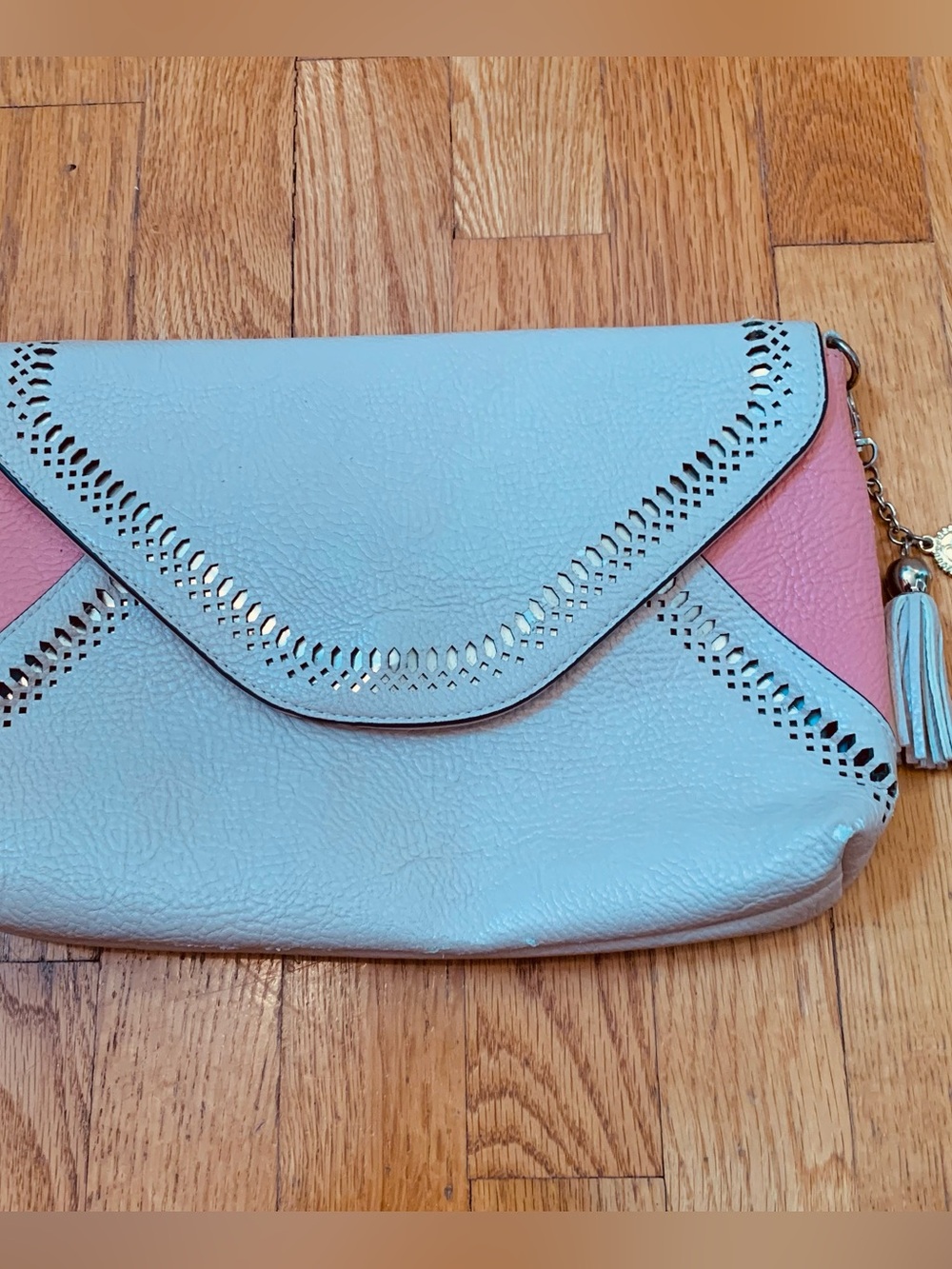 Jessica Simpson Pink & Beige Clutch Bag with Stylish Tassel Detail